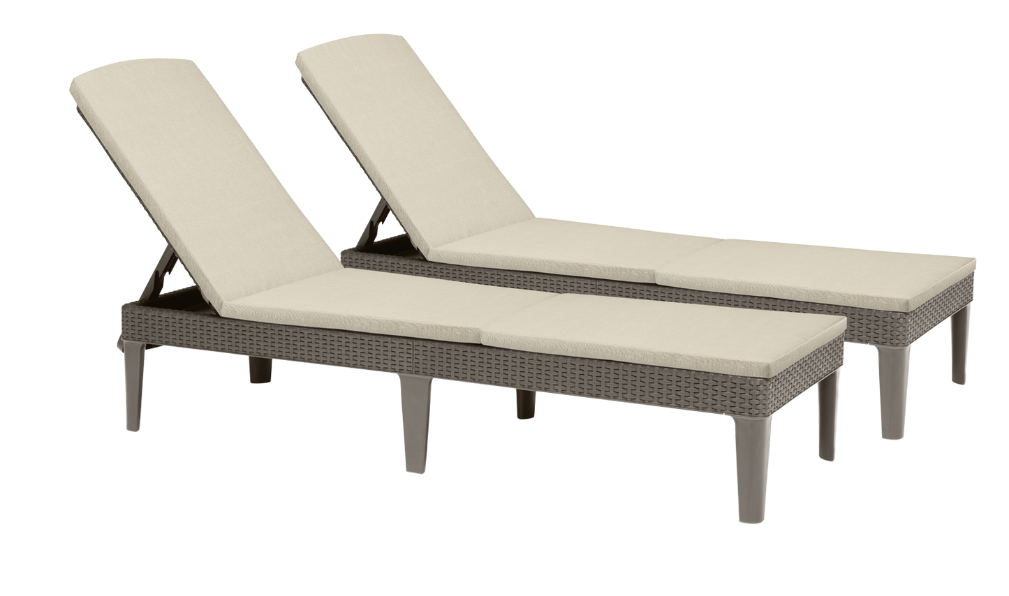 PRE ORDER: SEP. - Keter Jaipur Outdoor Sun Lounger with Cushion - Cappuccino - 2 Pack