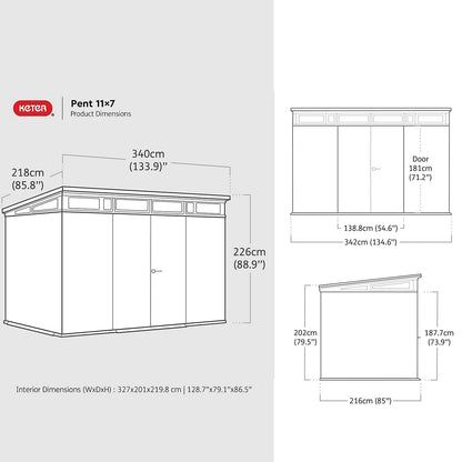 PRE ORDER: OCT - Keter Signature Pent 11x7 Shed - Stormgrey Look (3.4 x 2.2m)