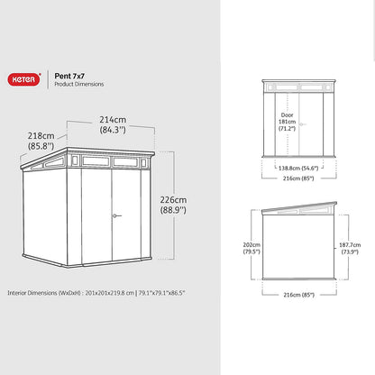 PRE ORDER: OCT. - Keter Signature Pent 7x7 Shed - Walnut Look (2.2 x 2.2m)