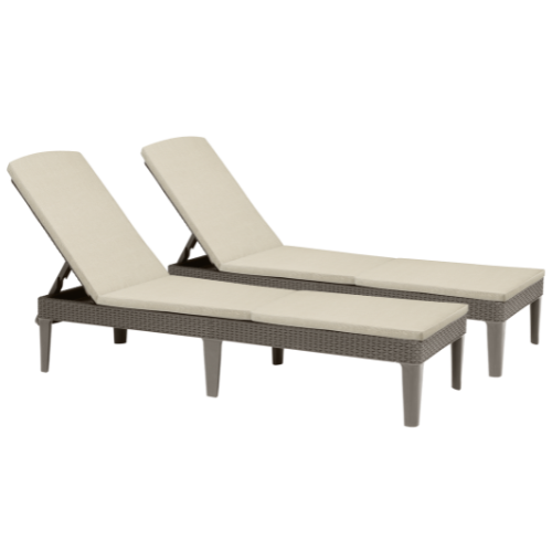 PRE ORDER: SEP. - Keter Jaipur Outdoor Sun Lounger with Cushion - Cappuccino - 2 Pack