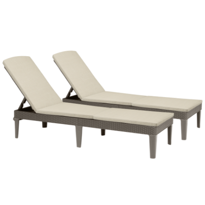 PRE ORDER: SEP. - Keter Jaipur Outdoor Sun Lounger with Cushion - Cappuccino - 2 Pack