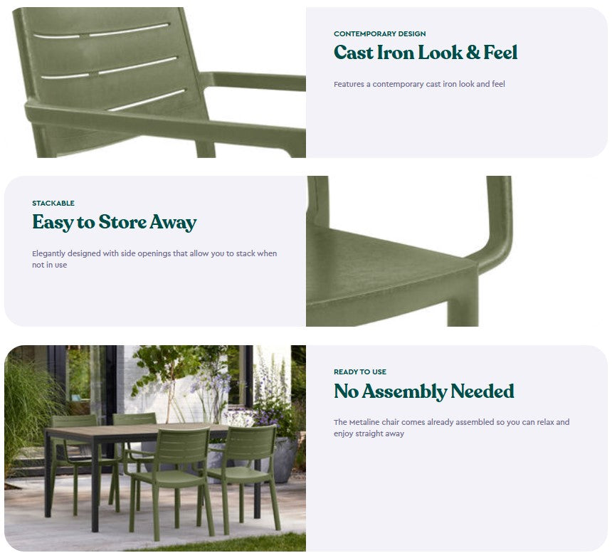 PRE ORDER: SEP. - Keter Metaline Metal Look Dining Chair: Green - 6 Pack