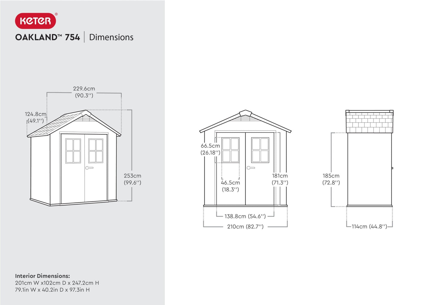 Keter Oakland Garden Shed 754 (2.1 x 1.2m) - mazeproducts