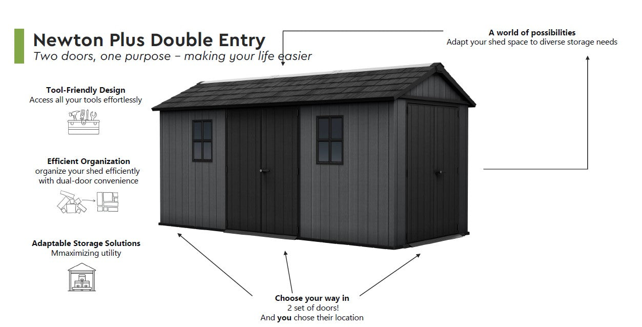 Keter Newton Plus Double Door Shed 7.5x17 (2.3 x 5.2m)