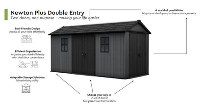 Keter Newton Plus Double Door Shed 7.5x17 (2.3 x 5.2m)