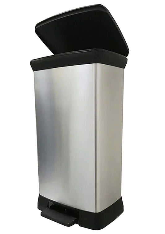 Curver Rectangular Pedal Bin – 50L – Steel Look