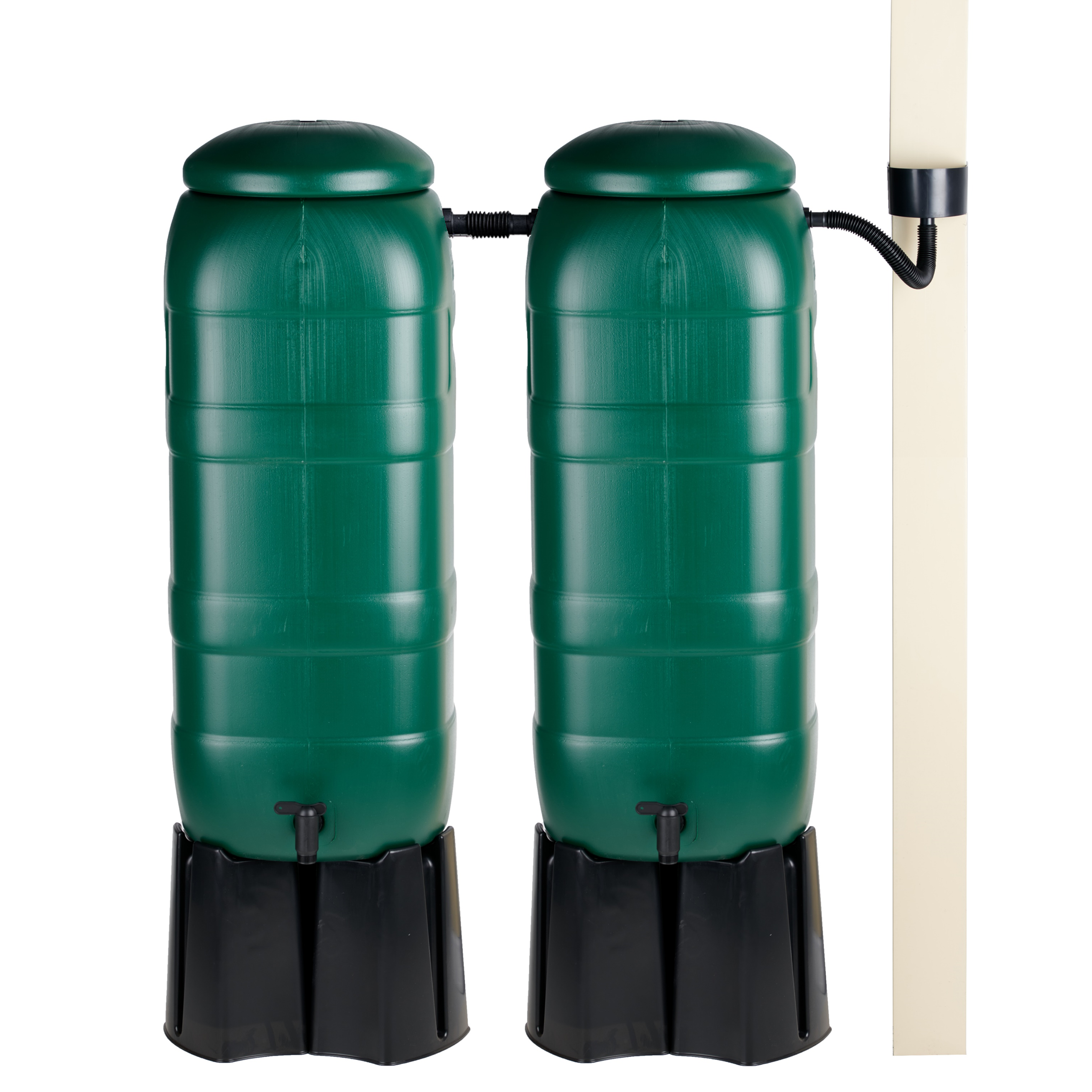 2 x 100L MINItanks with 2 x Stands, Linking Kit & Downpipe Diverter